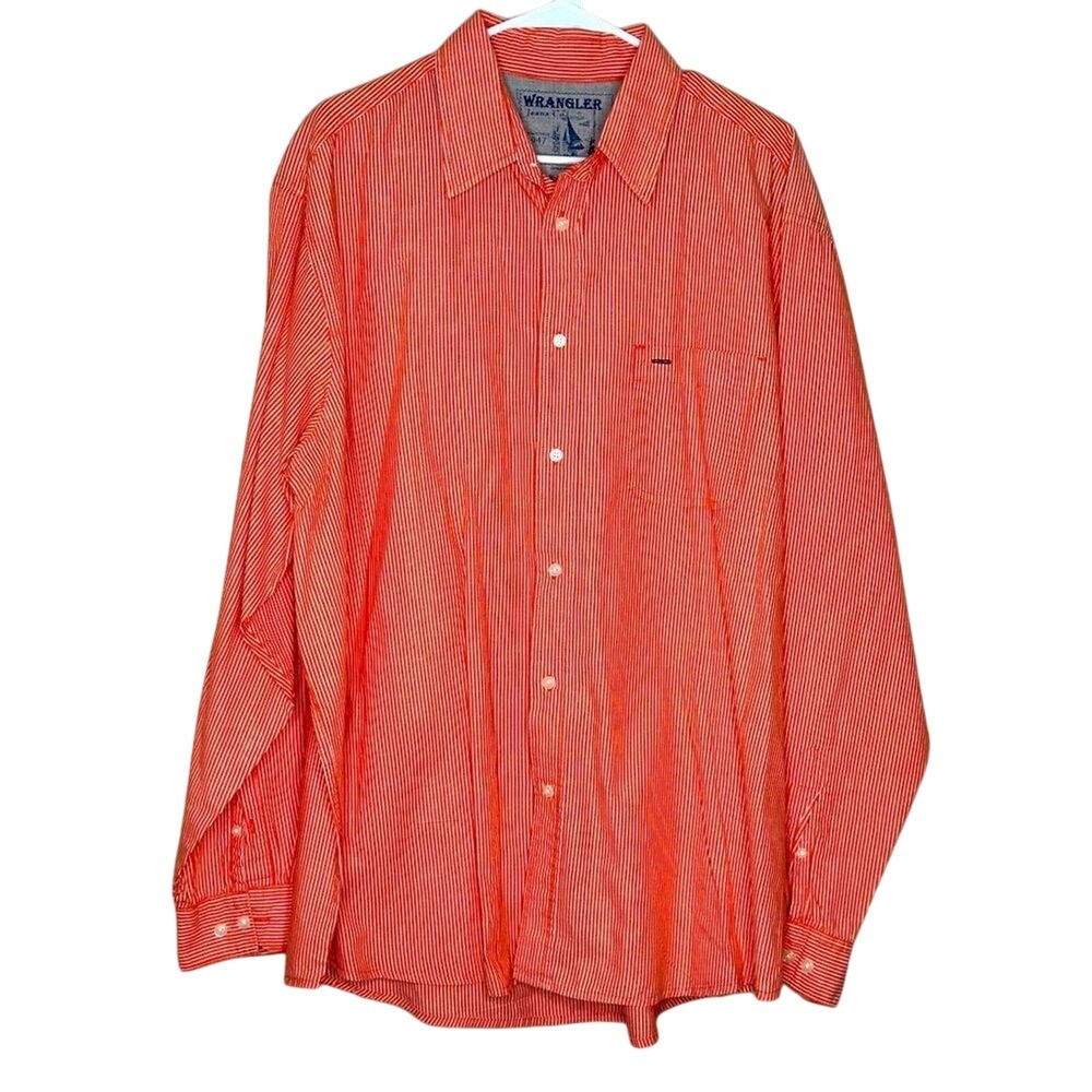 Wrangler Men's XXL‎ 100% Cotton Button Down Orange White Striped Western cowboy